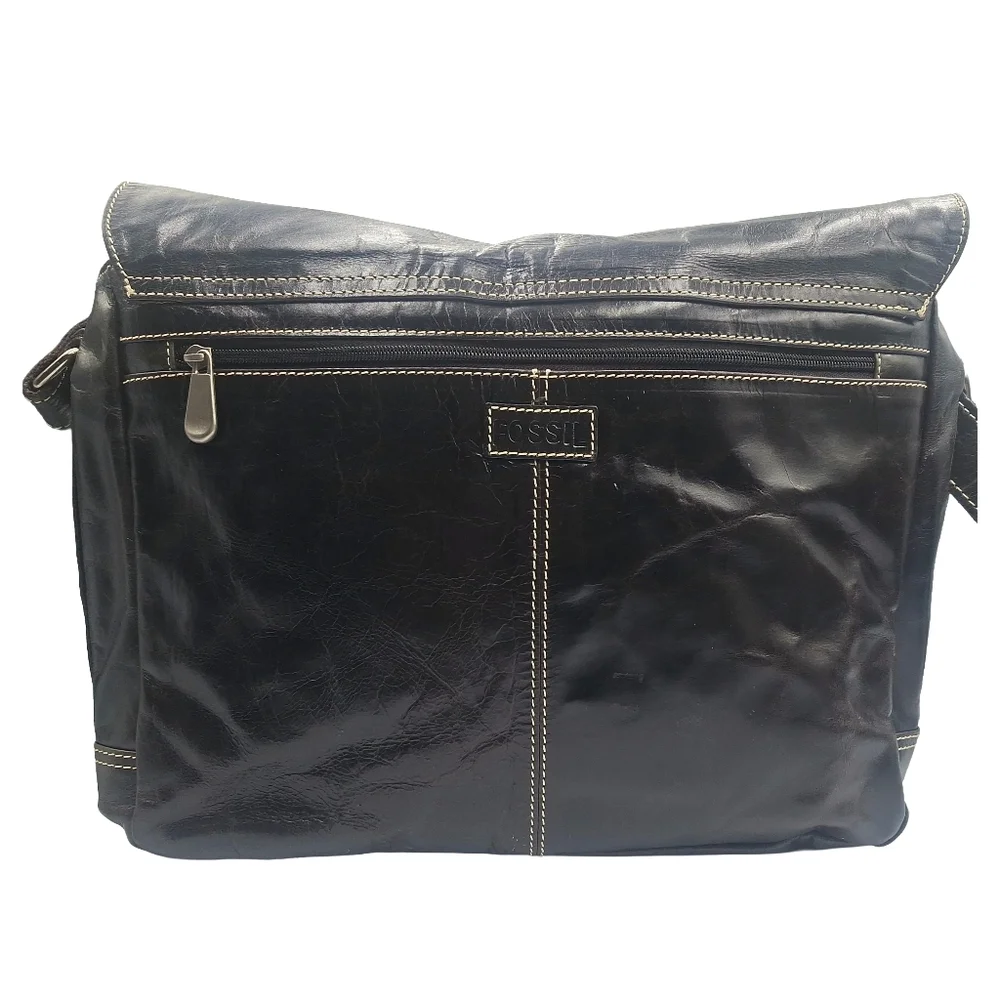 Vintage Unisex Fossil Brown Leather Laptop Messenger Bag - Picture 5 of 12
